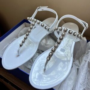 Stylish White Sandals with Silver Accents